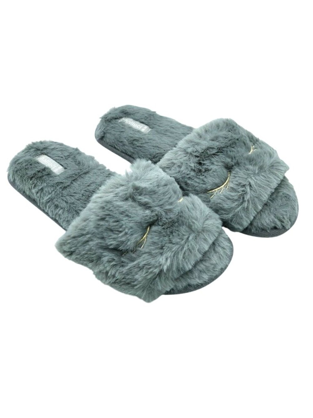 Halluci Womens Slippers Slides Faux Fur Sleepy Eyes Gray Size 38/39 US 7/8